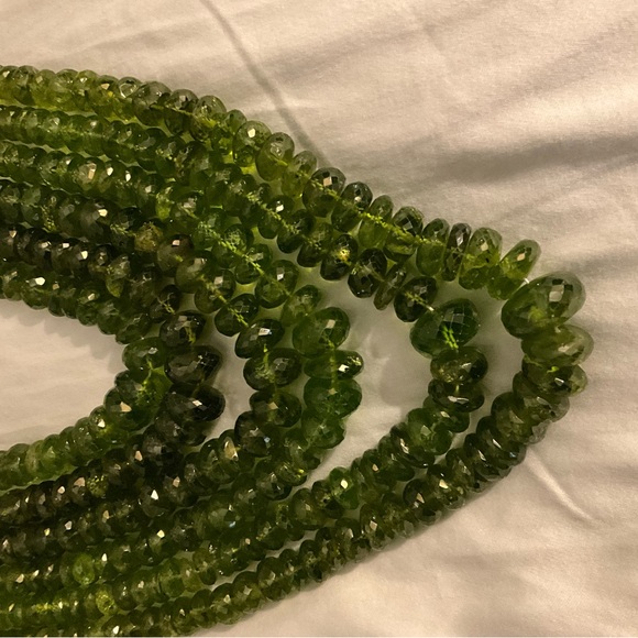 Multi-Strand Peridot necklace with 18KT Gold clasp with diamond accents. - Picture 7 of 8